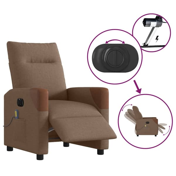 Elektrisk massagefåtölj brun tyg