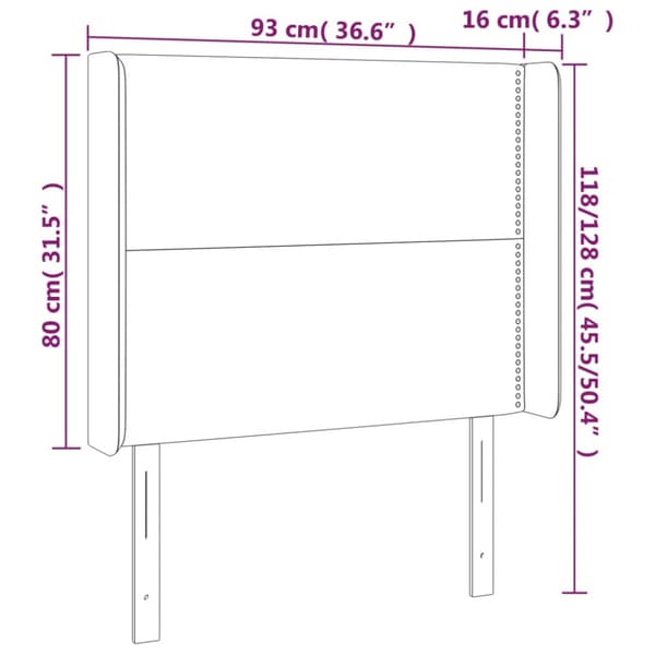 Sänggavel LED mörkgrå 93x16x118/128 cm sammet