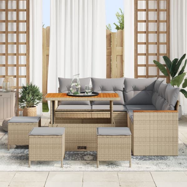 Trädgårdsoffset med kudde med lagring Beige Poly rattan
