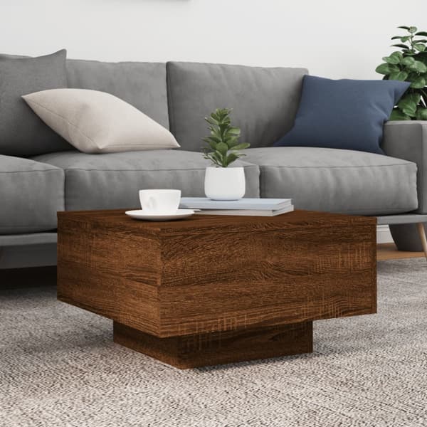 Soffbord med LED brun ek 55x55x31 cm