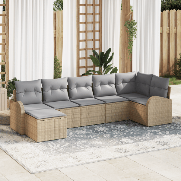 Soffset med kudde med lagring 7 pcs Beige konstrotting
