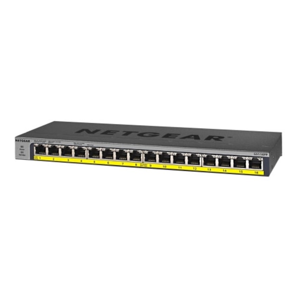 NETGEAR GS116LP - switch - 16 portar - rackmonterbar Svart