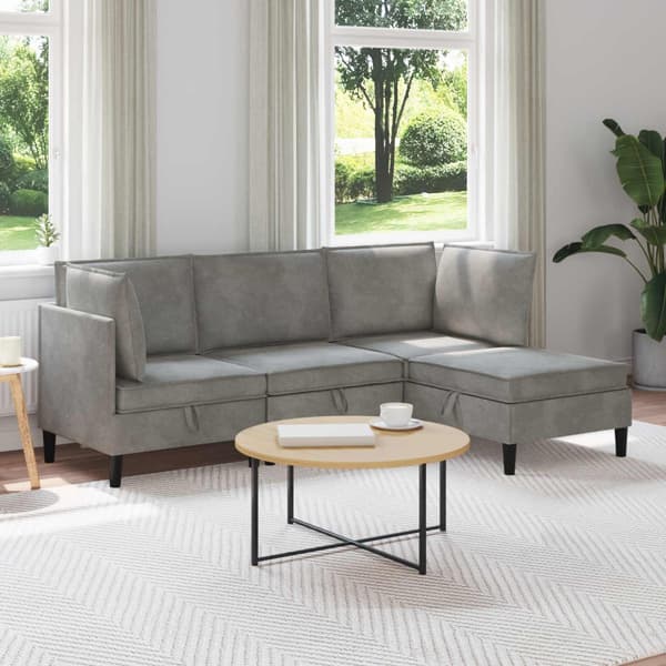 Möbelset för vardagsrummet med kudde 4 pcs Ljusgrå Sammet