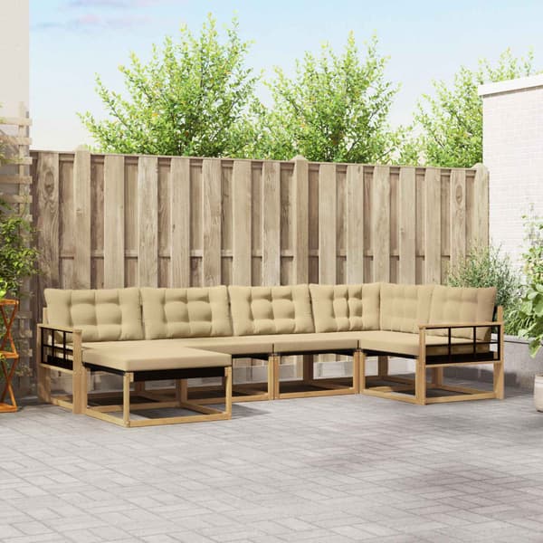 Utomhussoffset med kudde 6 pcs Vit och Beige