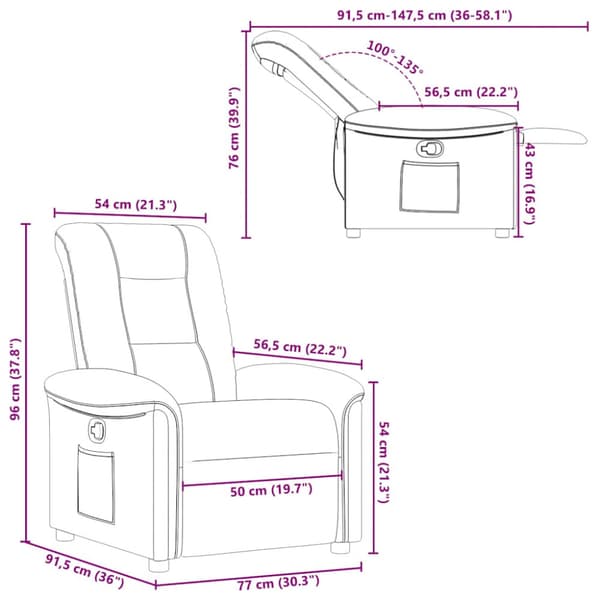 Reclinerfåtölj gräddvit tyg