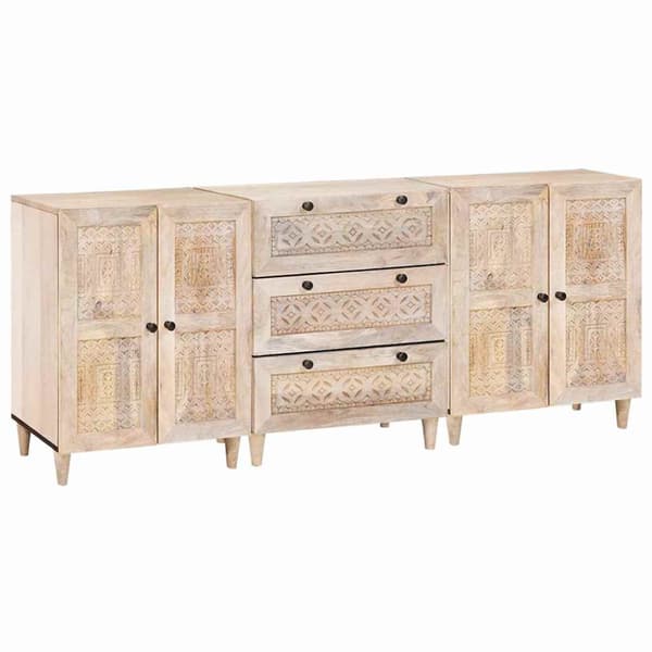 Sideboard 3 pcs Vit 180 x 33,5 x 75 cm massivt mangoträ
