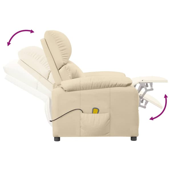 Massagefåtölj gräddvit tyg
