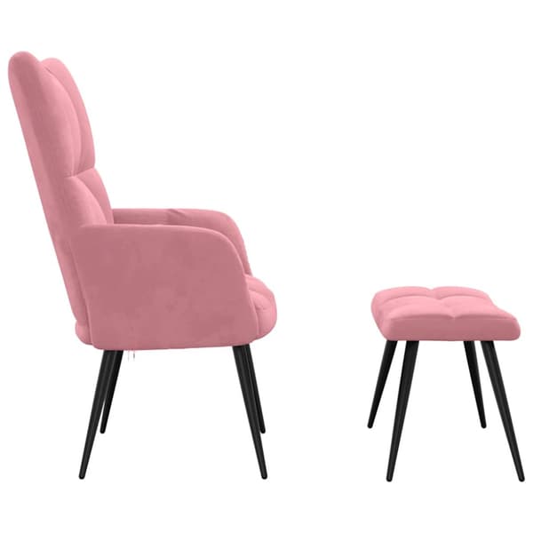 Vilstol med fotpall rosa sammet