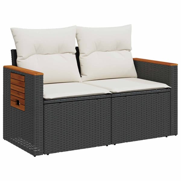 Soffset 7 pcs Svart och krämvit Poly Rattan och stål