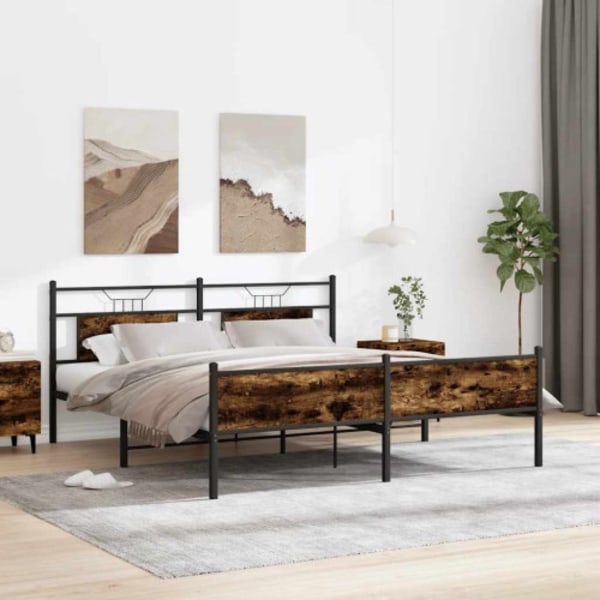 Sängram utan madrass metall rökfärgad ek 180x200 cm