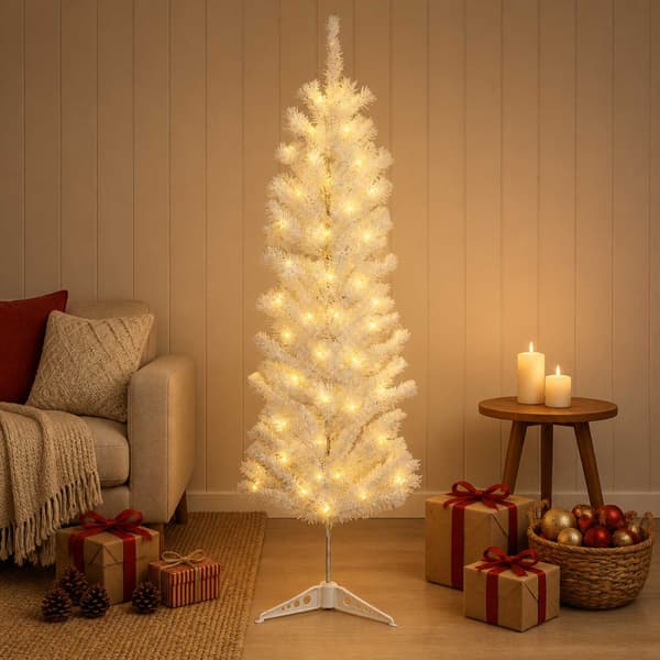 Konstgjort smalt julträd 150 cm 150 LED-lampor Varmvit