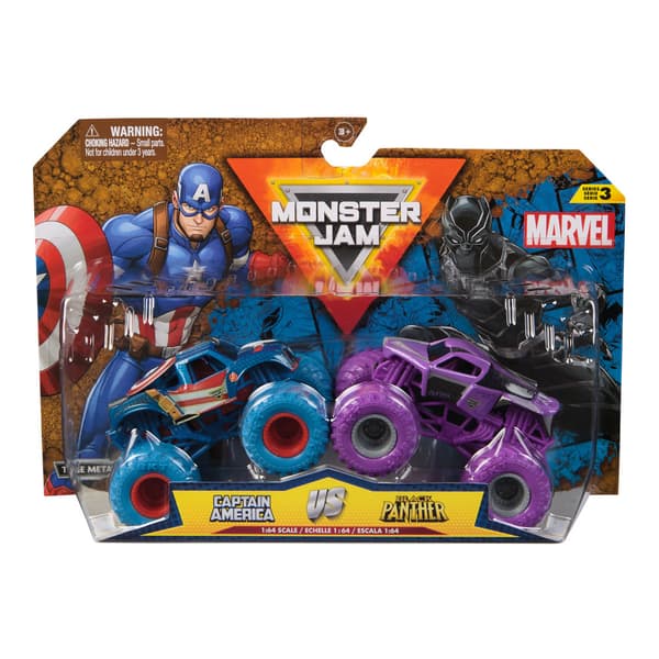 Monster Jam 1:64 Marvel 2 -pack sort.