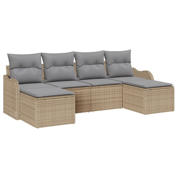 Trädgårdsoffset med kudde 6 pcs Beige Poly rattan
