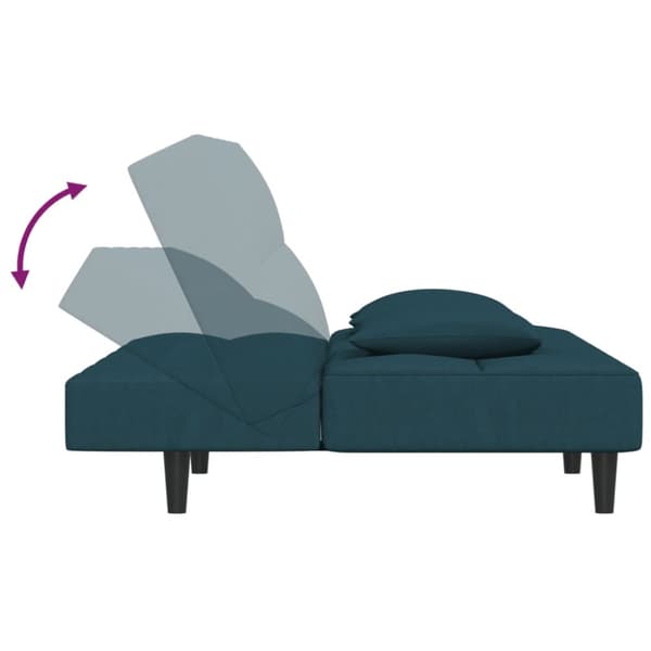 Bäddsoffa 2-sits med två kuddar blå sammet