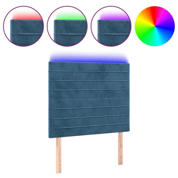 Sänggavel LED mörkblå 80x5x118/128 cm sammet