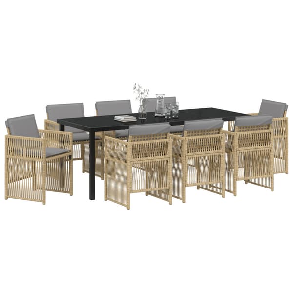 Trädgårdsmöbelset 9 pcs Beige Pulverlackerat stål