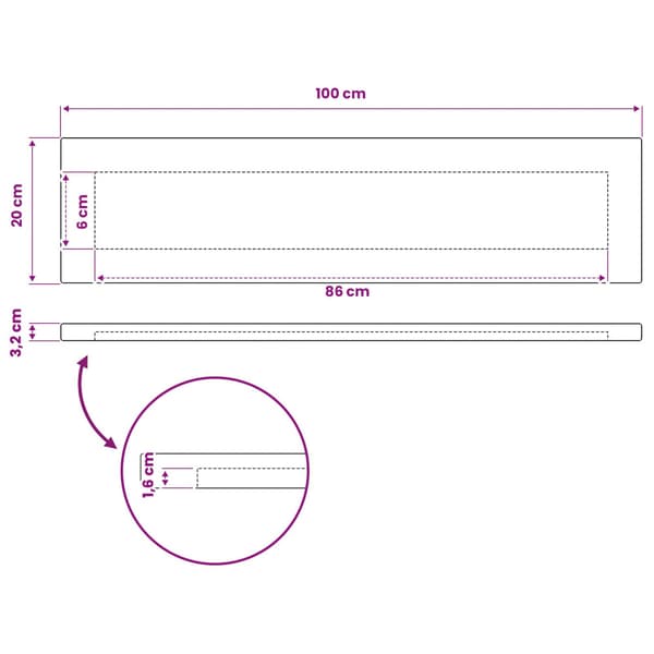 Rektangulärt Bordsskiva 100 x 20 x 3,2 cm Rektangulär