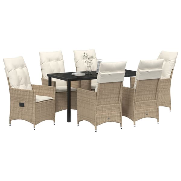 Trädgårdsmöbelset med kudde 7 pcs Beige konstrotting