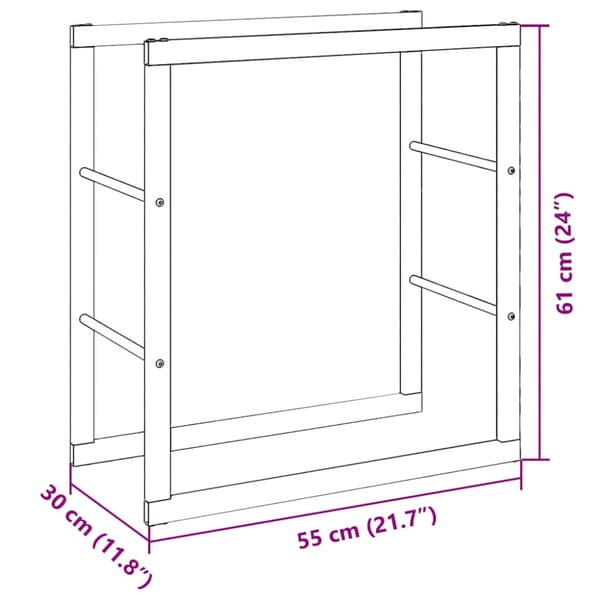 Vedställ svart 55x30x61 cm stål