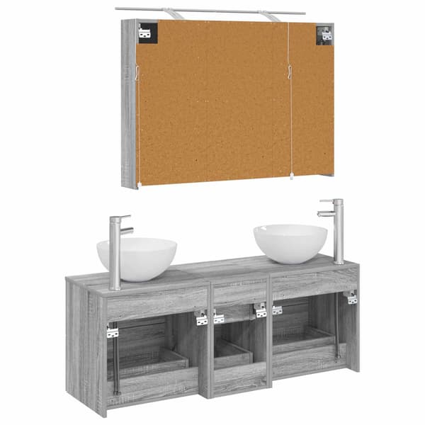 Badrumsmöbelset 4 pcs Grå Sonoma Konstruerat trä och glas