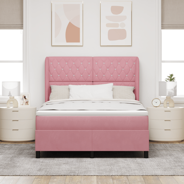 Bäddfjäder med huvudgavel Rosa 190 x 140 cm Sammet