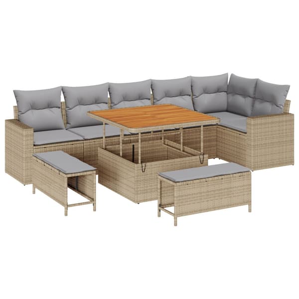 Trädgårdsoffset 9 pcs Beige konstrotting