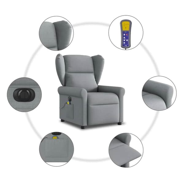 Elektrisk massagefåtölj ljusgrå tyg