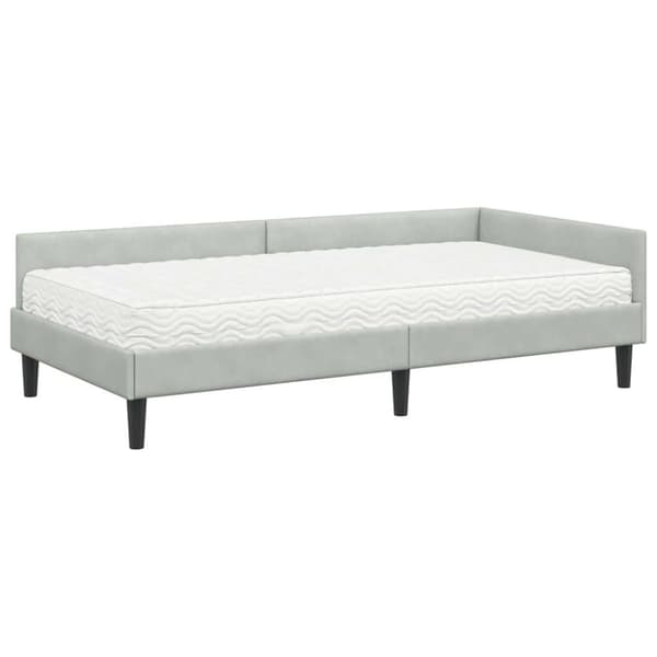 Hörn Sängram med Madrass 2 st Ljusgrå 90 x 190 cm Sammet