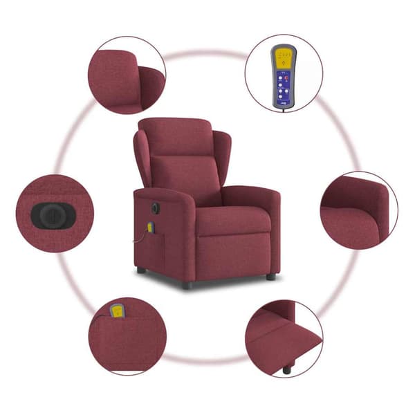 Elektrisk massagefåtölj vinröd tyg