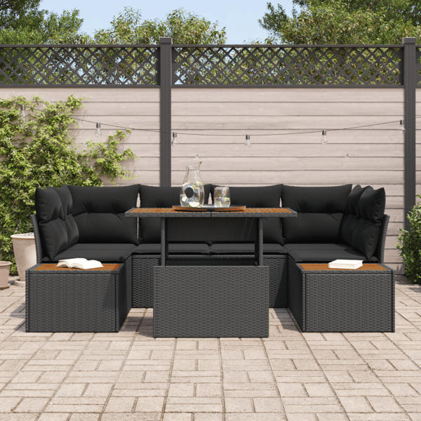 Trädgårdsoffset med lagring 7 pcs Svart Poly rattan