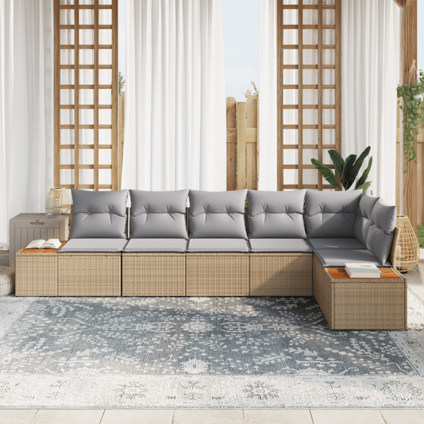 Trädgårdsoffset med kudde 6 pcs Beige och Ljusgrå Polyrattan