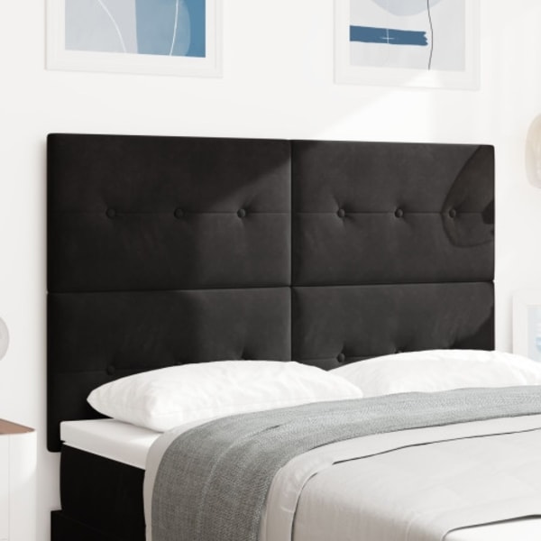 Sänggavel med knappar svart 160 cm sammet