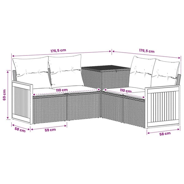 Soffset 5 st Beige och krämvit Poly Rattan och stål