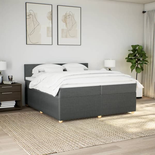 Ramsäng med madrass mörkgrå 200x200 cm tyg
