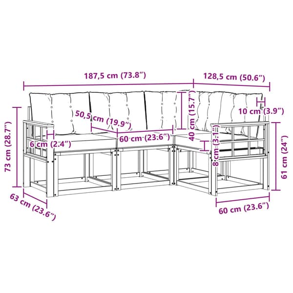 Utomhussoffset med kudde 4 pcs Naturlig och svart