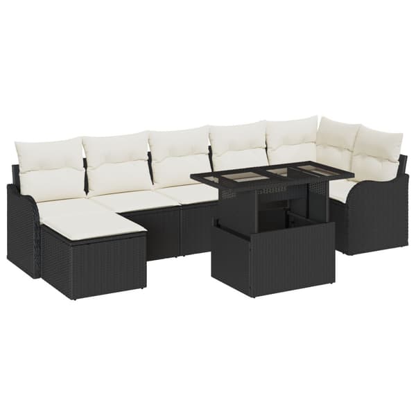 Trädgårdsoffset med kudde 8 pcs Svart Poly rattan