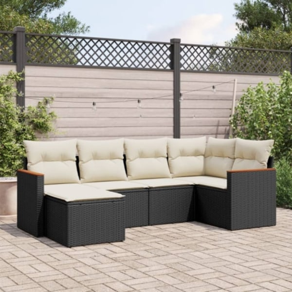 Loungegrupp med dynor 6 delar svart konstrotting