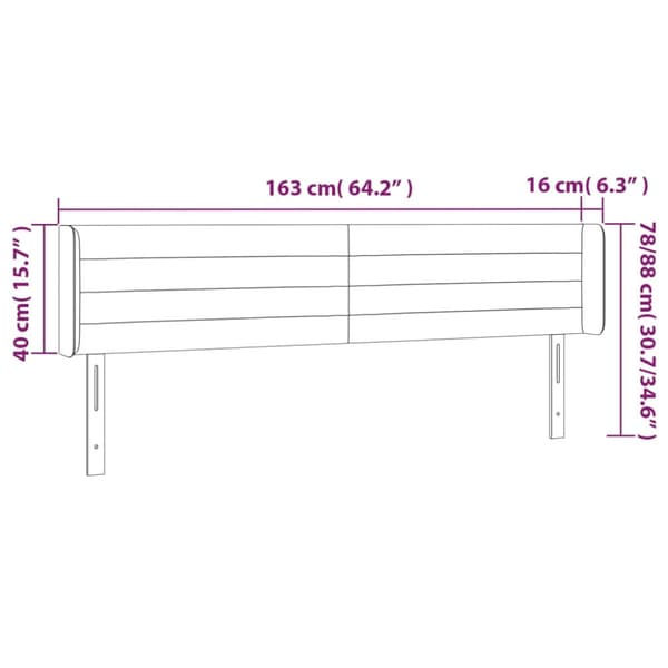 Sänggavel LED mörkgrå 163x16x78/88 cm sammet