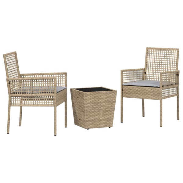 Trädgårds Bistro Set 3 pcs Beige konstrotting