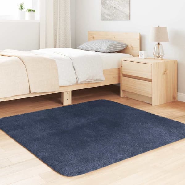 Ryamatta med lång lugg NAVARRA marinblå 120x120 cm polyester