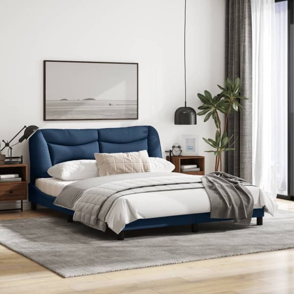 Bed Frame with LED without Mattress "Hvar" Blue 160x200 cm Fabric