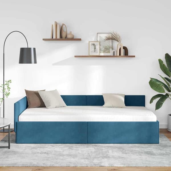 Hörn Sängram med huvudgavel Blå 80 cm x 200 cm Sammet