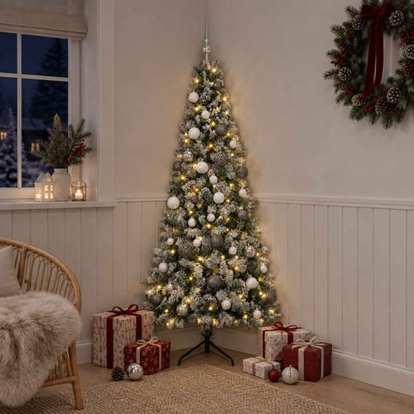 Konstgjord julgran med julkulor 150 cm 150 LED-lampor Varmvit
