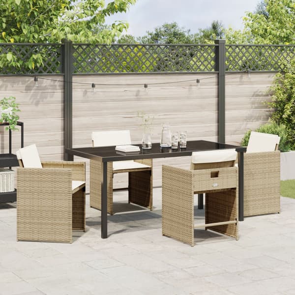 Trädgårdsmöbelset med kudde 5 pcs Beige konstrotting