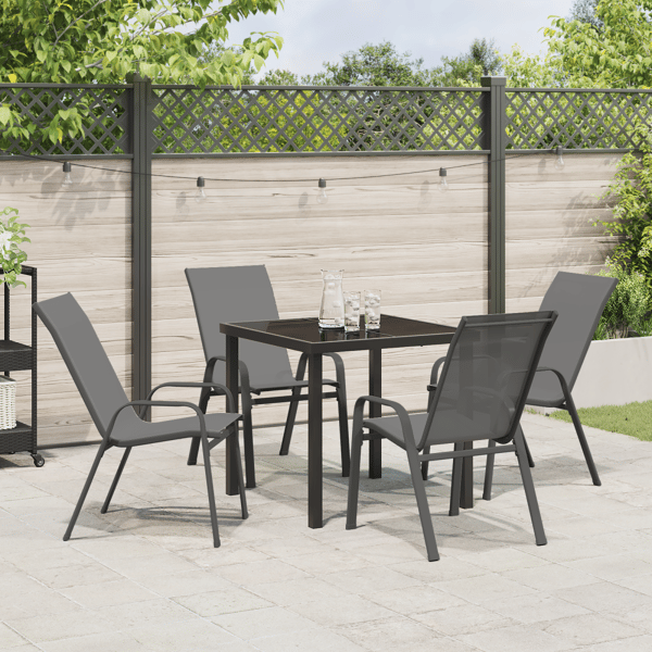 Trädgårdsmöbelset 5 pcs Grå och svart Pulverlackerad stål