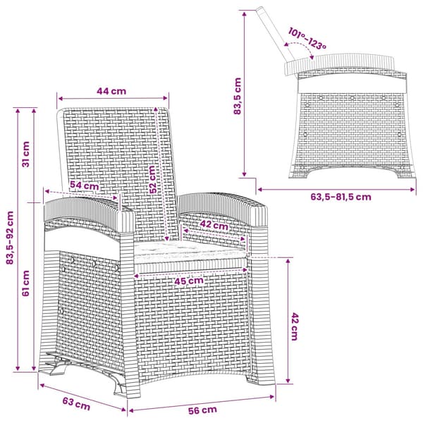 Reclining gardenstol i rottinglook 2 pcs Vit och grädde PP