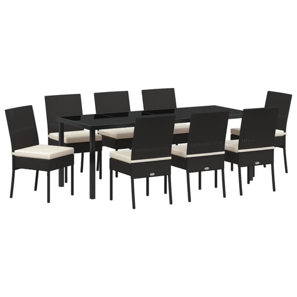 Trädgårdsmöbelset 9 pcs Svart Pulverlackerat stål