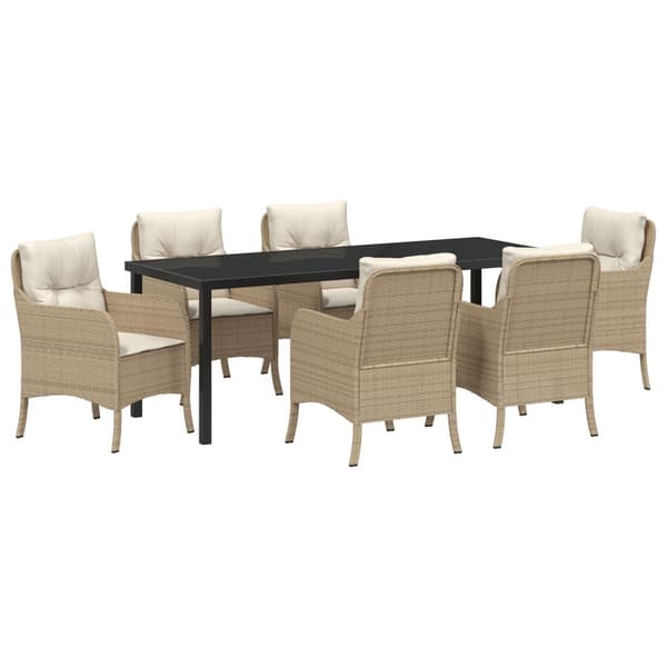 Trädgårdsmöbelset 7 st Beige konstrotting