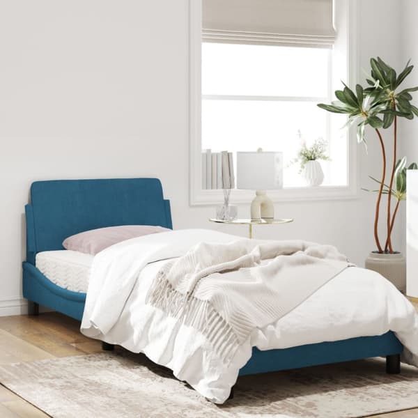 Bed Frame with Headboard "Dover" Blue 90x200 cm Velvet