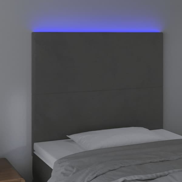 Sänggavel LED mörkgrå 80x5x118/128 cm sammet
